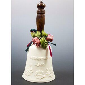 Gorham Annual Christmas Bell 1986 Porcelain Wood Handle Victorian 5.75" Vintage